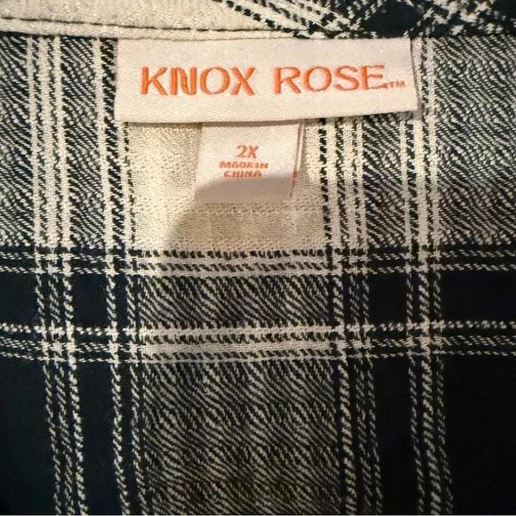Knox Rose Green & Ivory Plaid Button-Front‎ Long Sleeve Midi Dress Sz 2X Plus - Picture 7 of 16